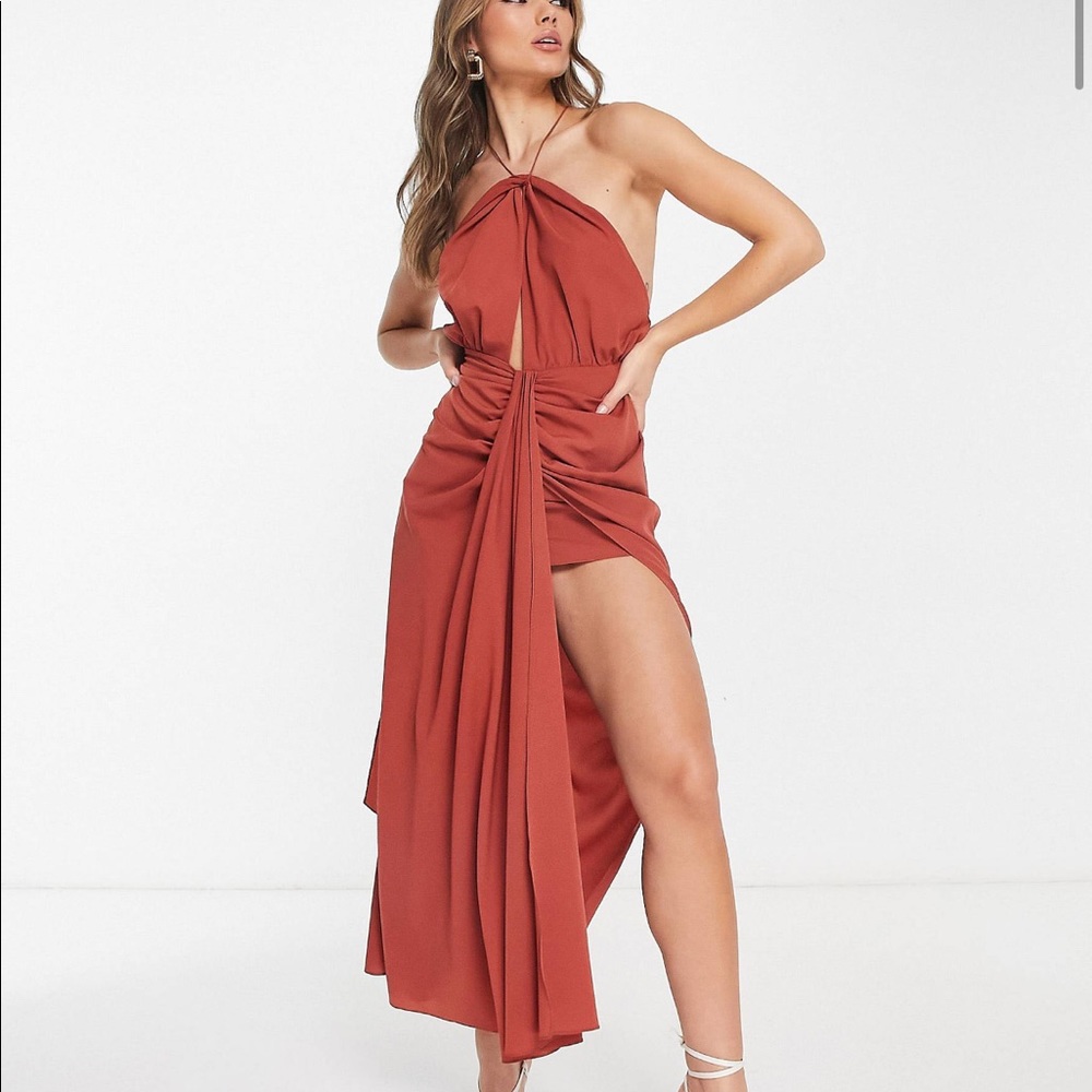ASOS drape halter midi dress with leg slit